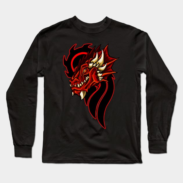 Red Dragon Tribal Tattoo Art Long Sleeve T-Shirt by McCragge